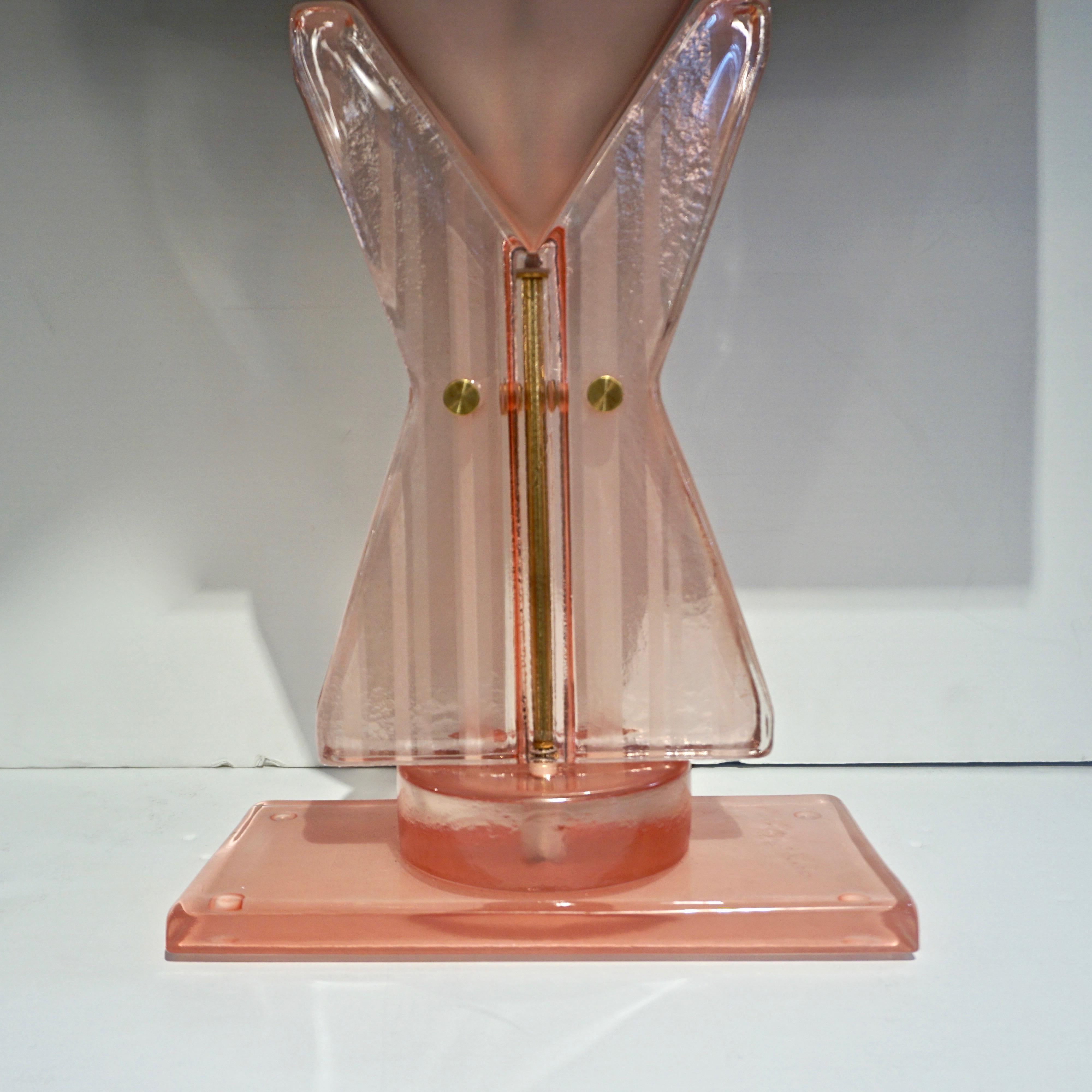 Bespoke Italian Post Modern Rose Pink Murano Glass Geometric Couture Table Lamp For Sale 3