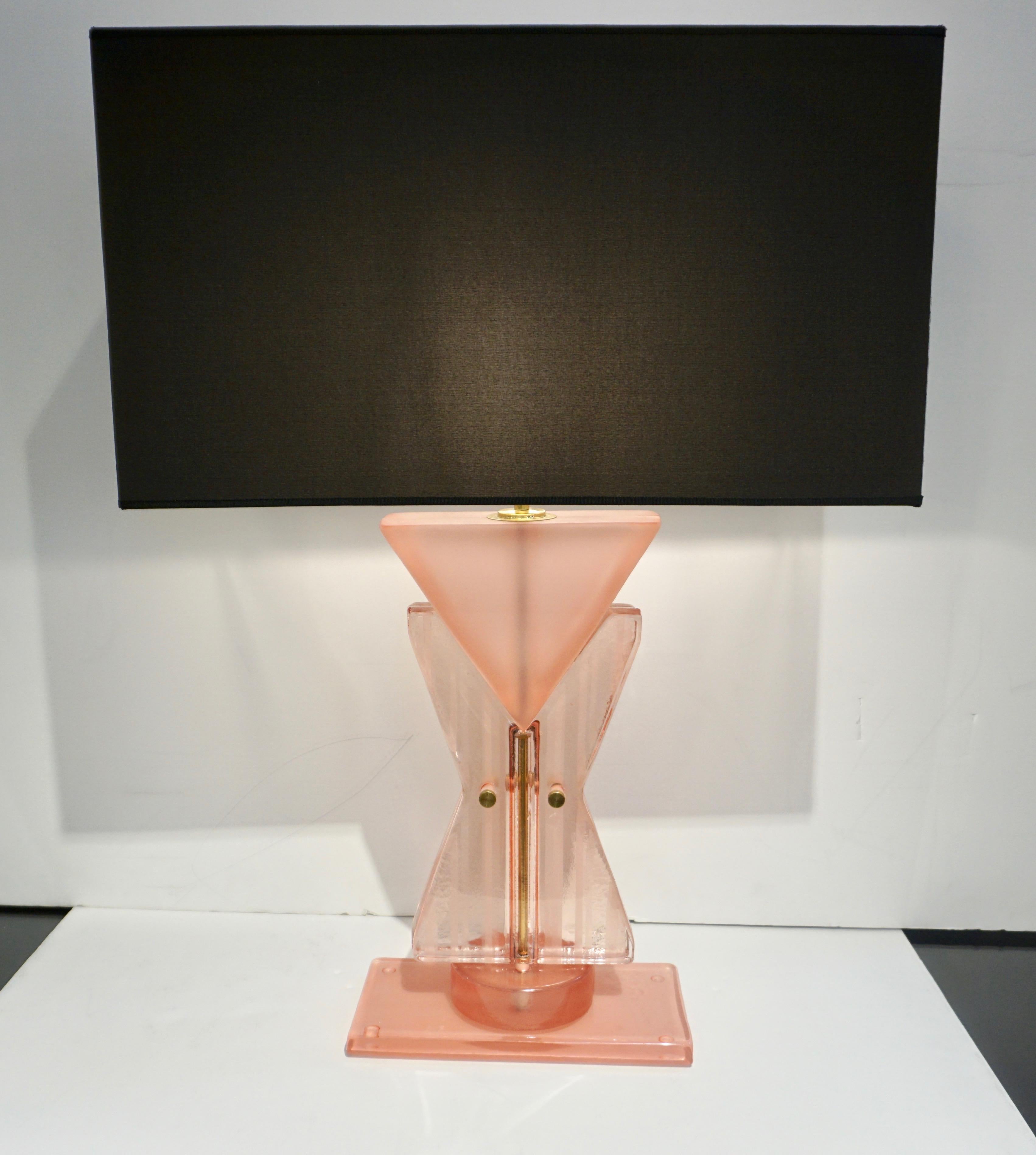 Bespoke Italian Post Modern Rose Pink Murano Glass Geometric Couture Table Lamp For Sale 4