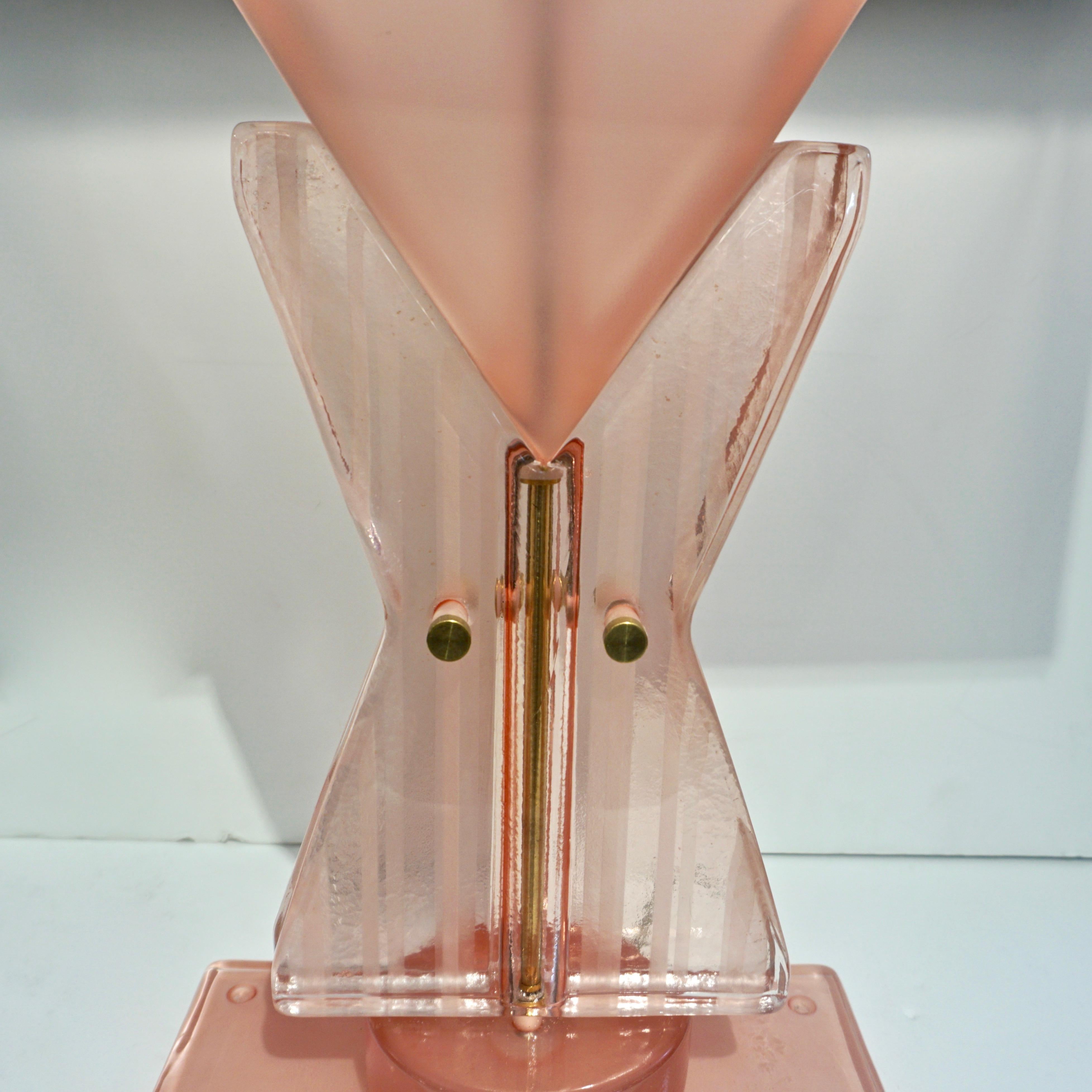 Bespoke Italian Post Modern Rose Pink Murano Glass Geometric Couture Table Lamp For Sale 6