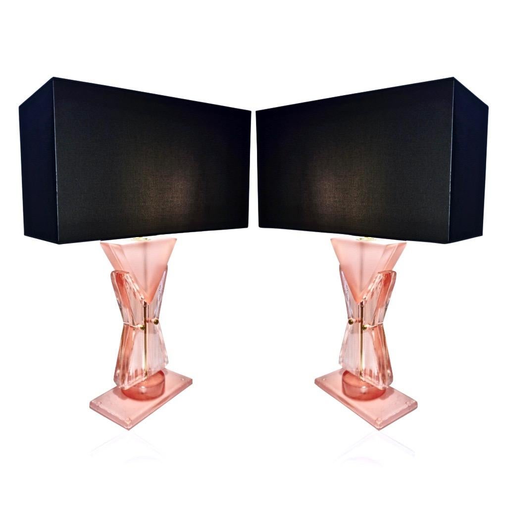 Bespoke Italian Post Modern Rose Pink Murano Glass Geometric Couture Table Lamp For Sale 9