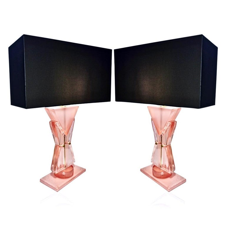 Bespoke Italian Post Modern Rose Pink Murano Glass Geometric Couture Table Lamp For Sale 10