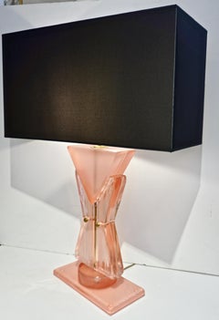 Bespoke Italian Post Modern Rose Pink Murano Glass Geometric Couture Table Lamp