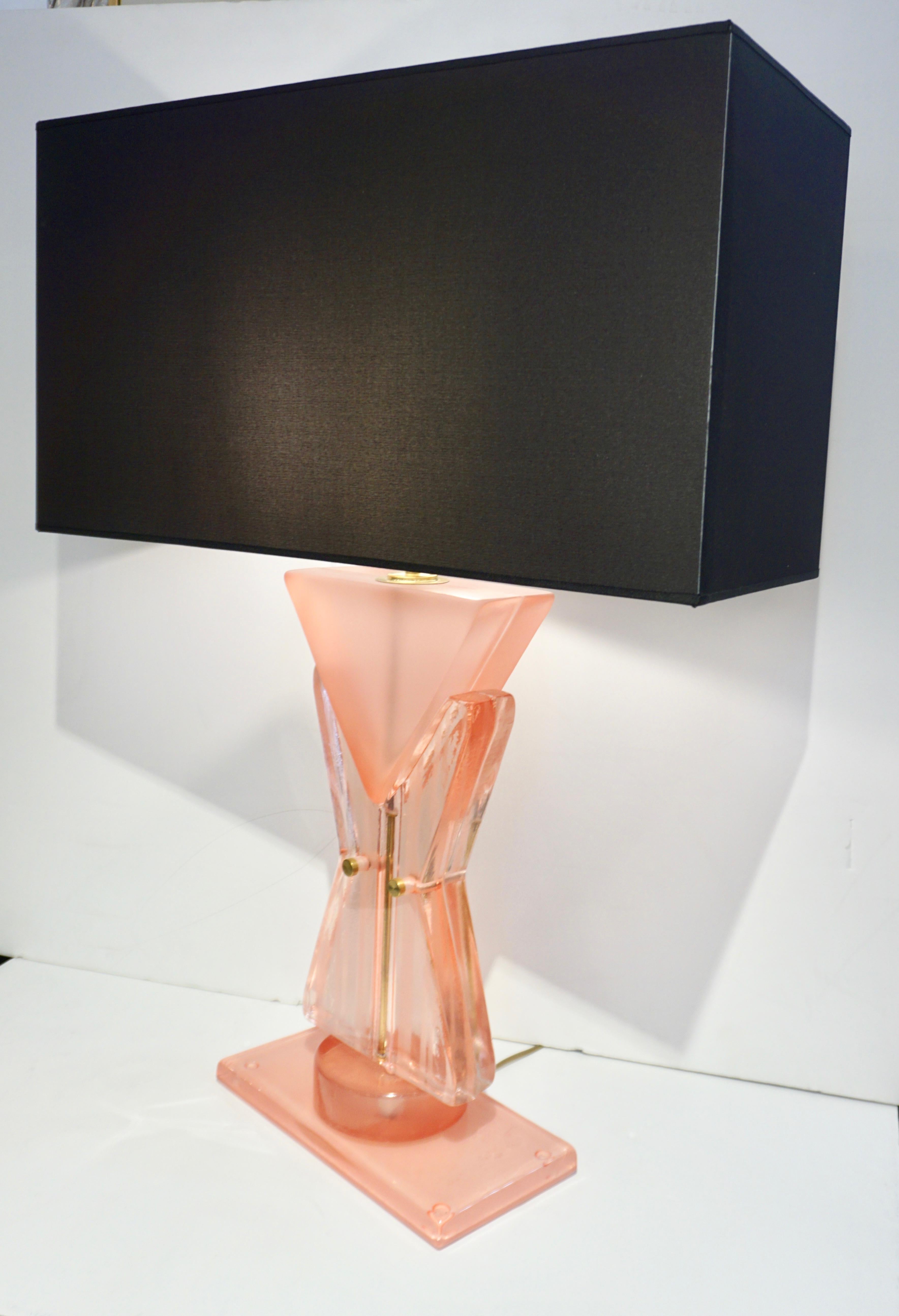 Post-Modern Bespoke Italian Post Modern Rose Pink Murano Glass Geometric Couture Table Lamp For Sale