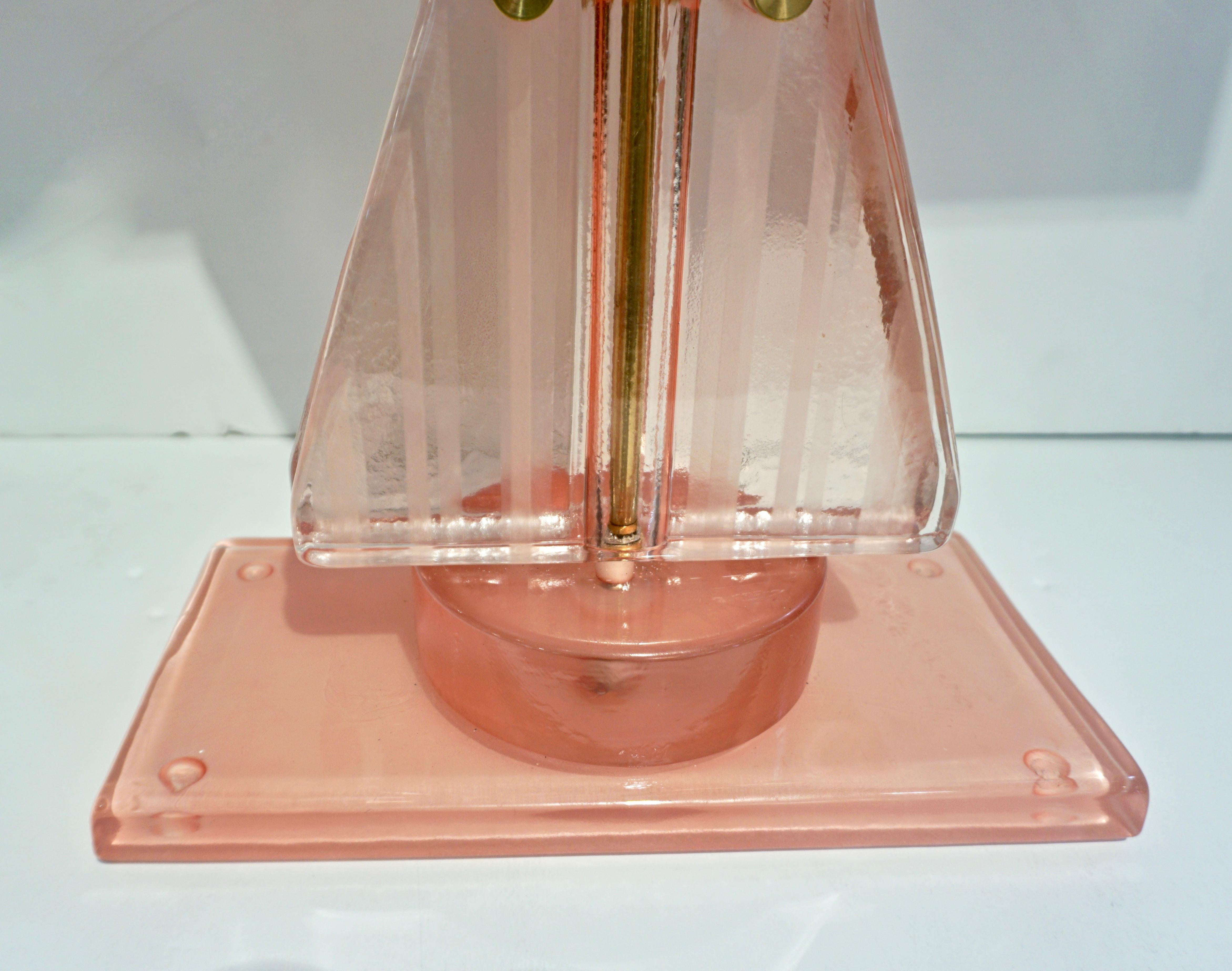 Bespoke Italian Post Modern Rose Pink Murano Glass Geometric Couture Table Lamp In New Condition For Sale In New York, NY