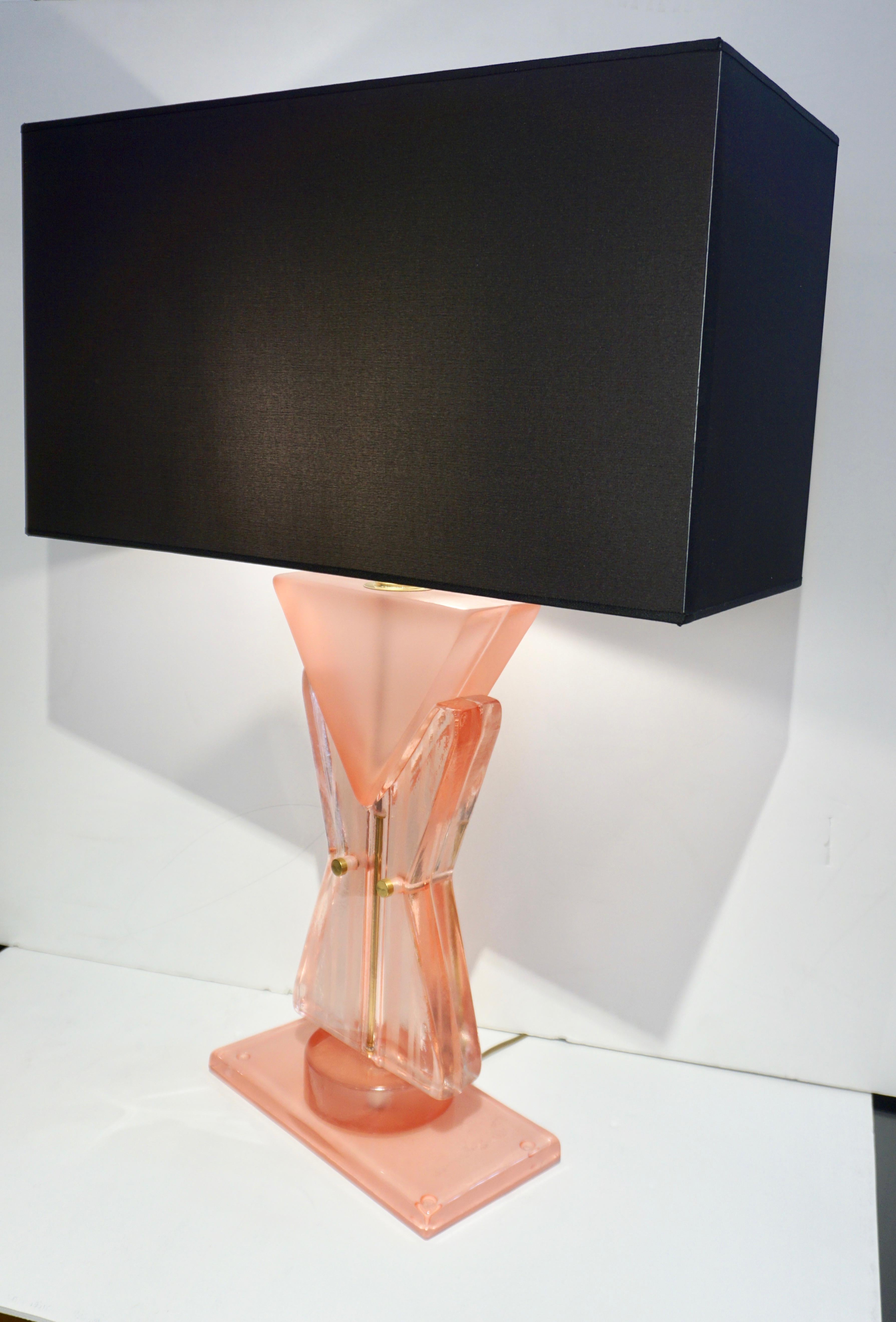 Bespoke Italian Post Modern Rose Pink Murano Glass Geometric Couture Table Lamp For Sale 2