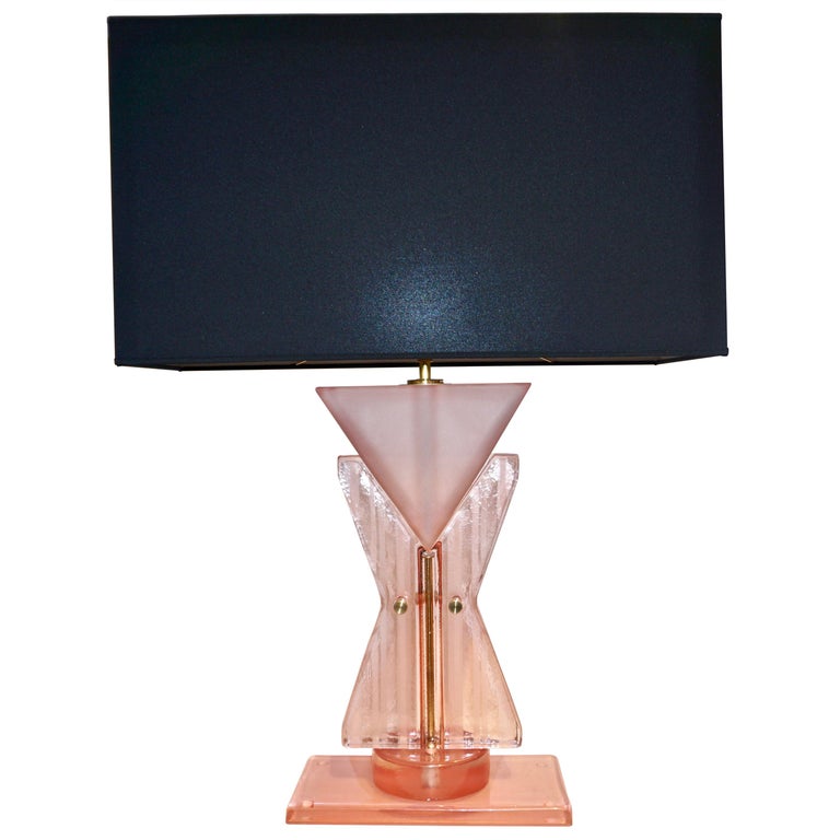 Bespoke Italian Post Modern Rose Pink Murano Glass Geometric Couture Table Lamp For Sale