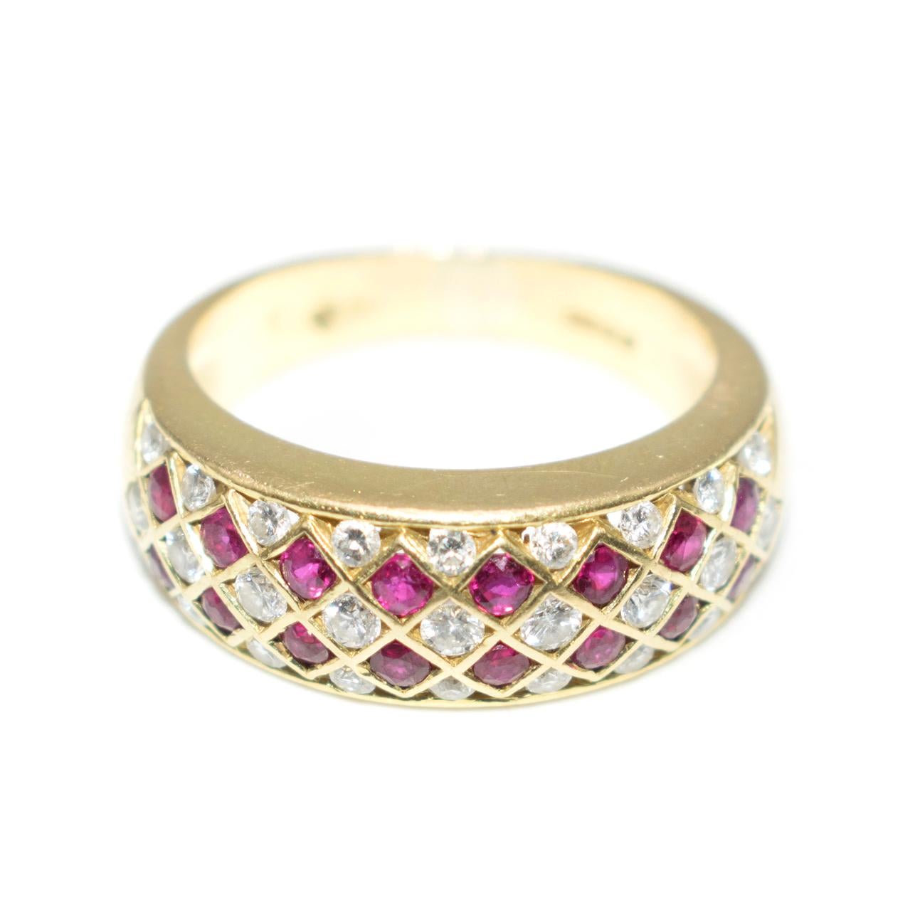 Bespoke Italian Ruby and Diamond Harlequin 18 Karat Gold Ring 6