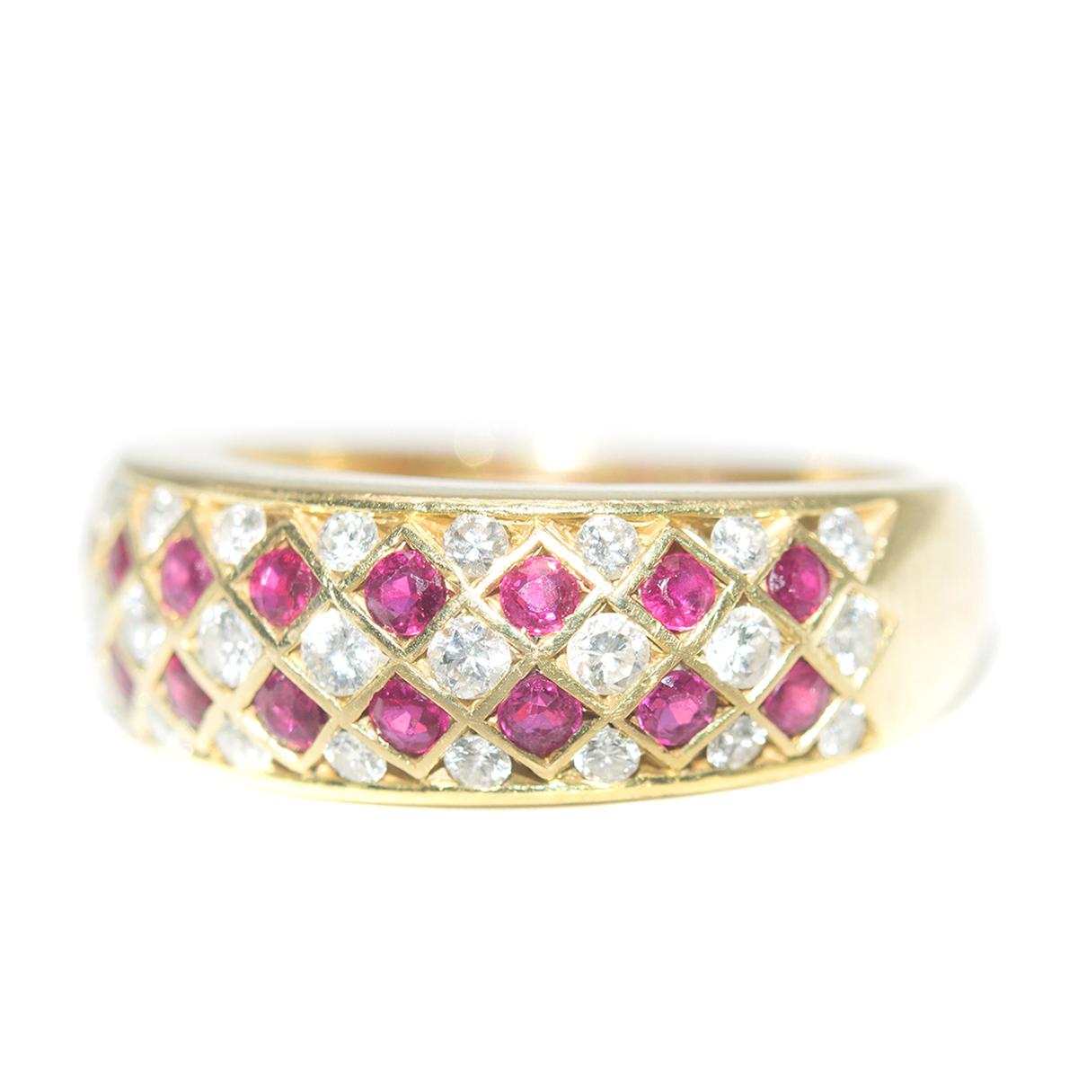 Bespoke Italian Ruby and Diamond Harlequin 18 Karat Gold Ring In Good Condition In London, GB