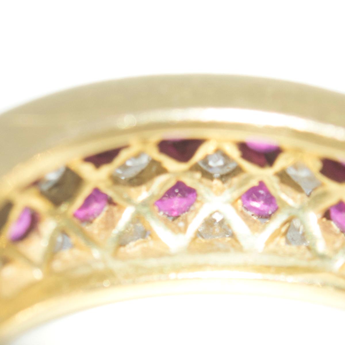Bespoke Italian Ruby and Diamond Harlequin 18 Karat Gold Ring 2