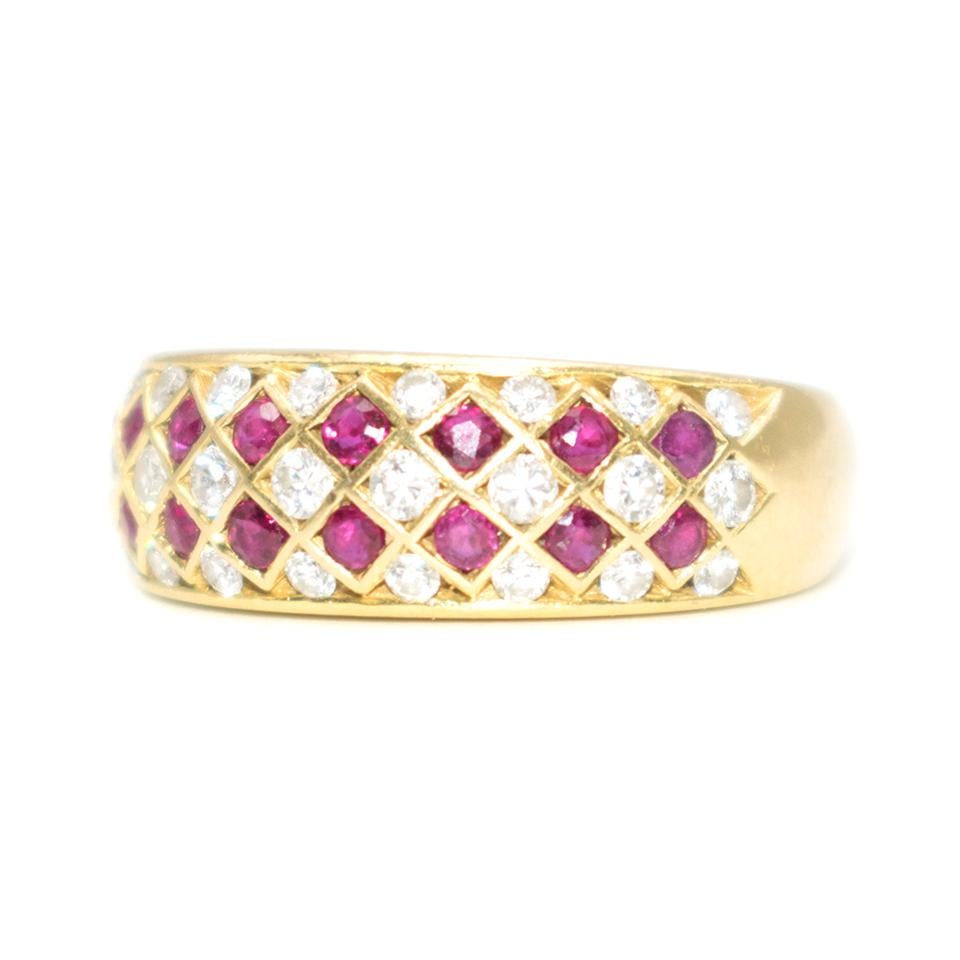 Bespoke Italian Ruby and Diamond Harlequin 18 Karat Gold Ring 3