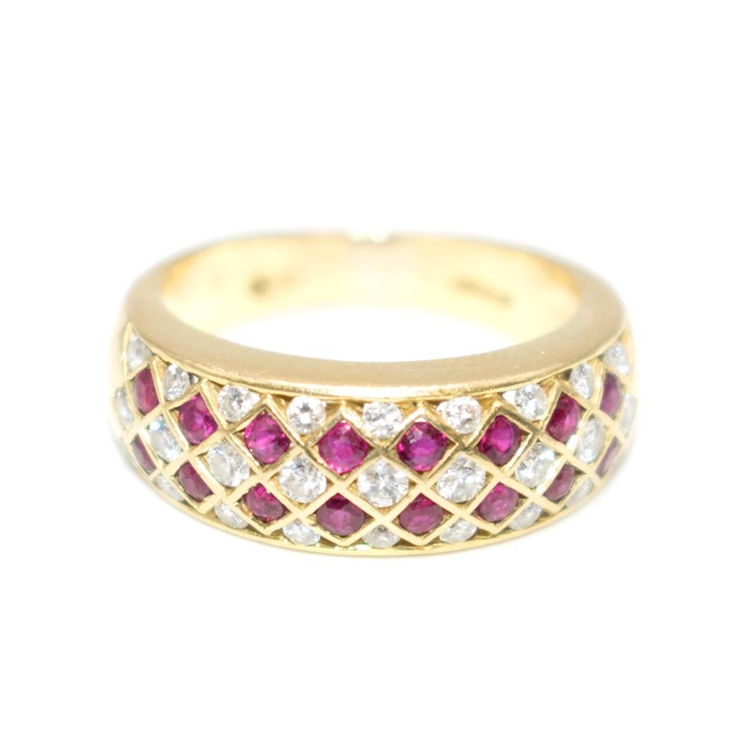 Bespoke Italian Ruby and Diamond Harlequin 18 Karat Gold Ring 5
