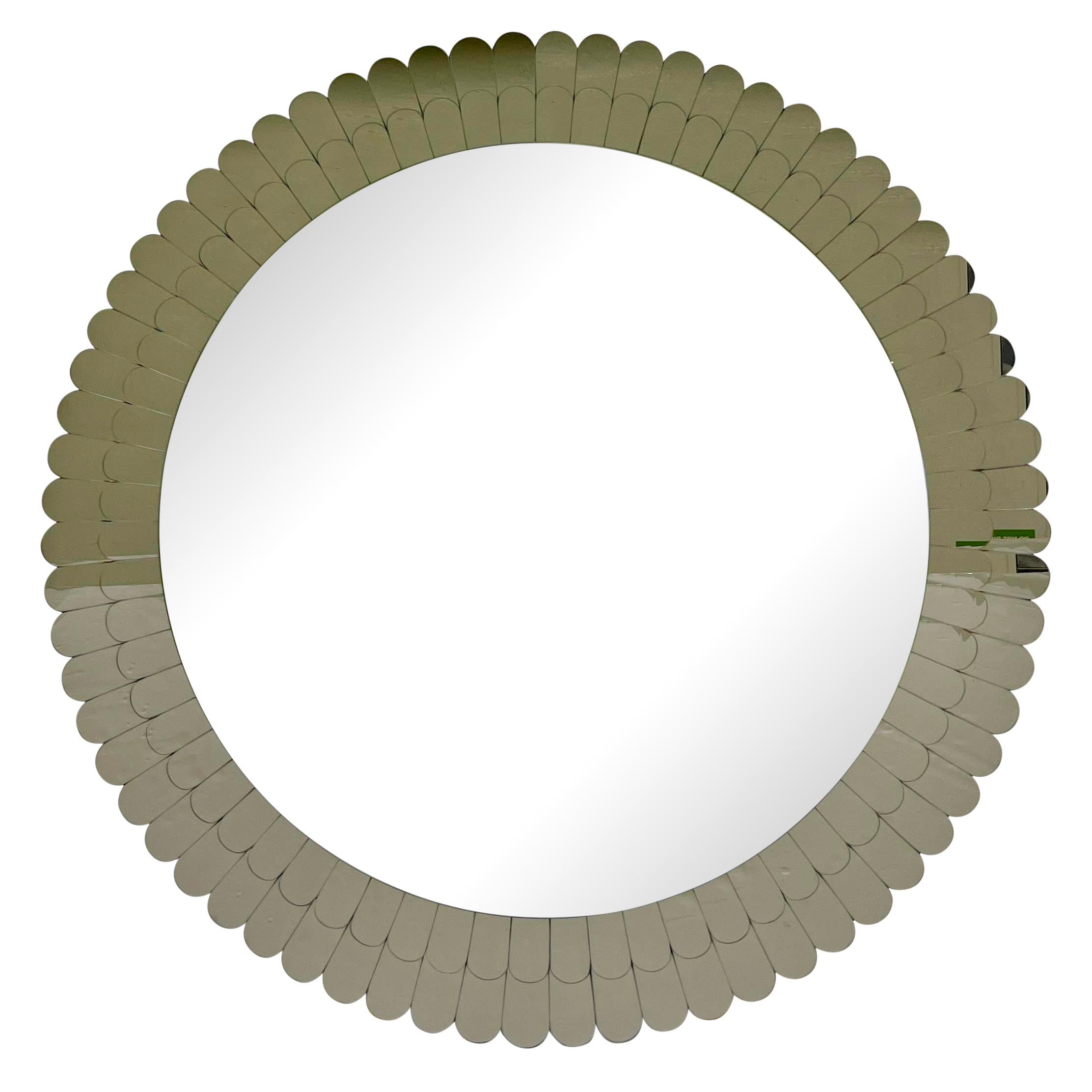 Bespoke Italian Scalloped Double Frame Smoked Bronze Murano Glass Round Mirror For Sale 1