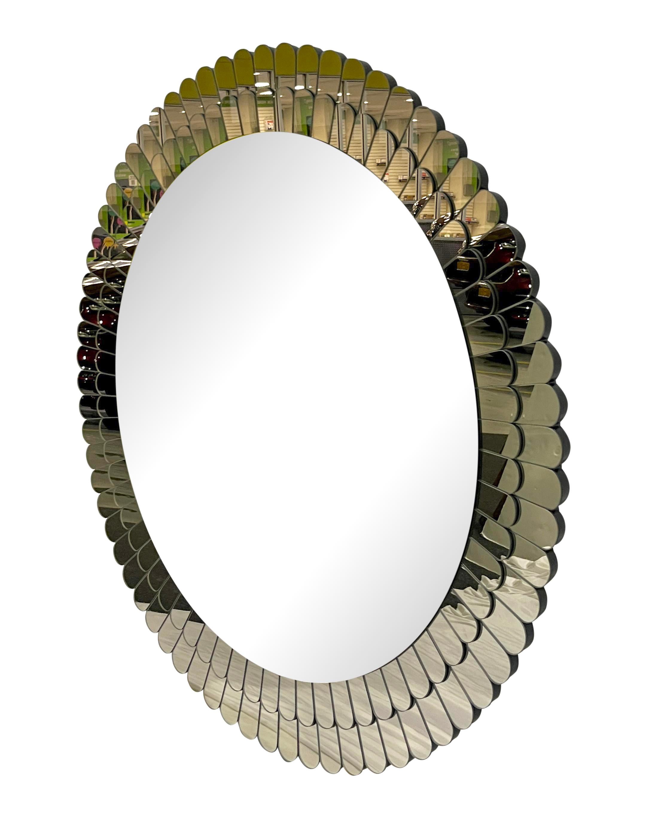 Bespoke Italian Scalloped Double Frame Smoked Bronze Murano Glass Round Mirror For Sale 2