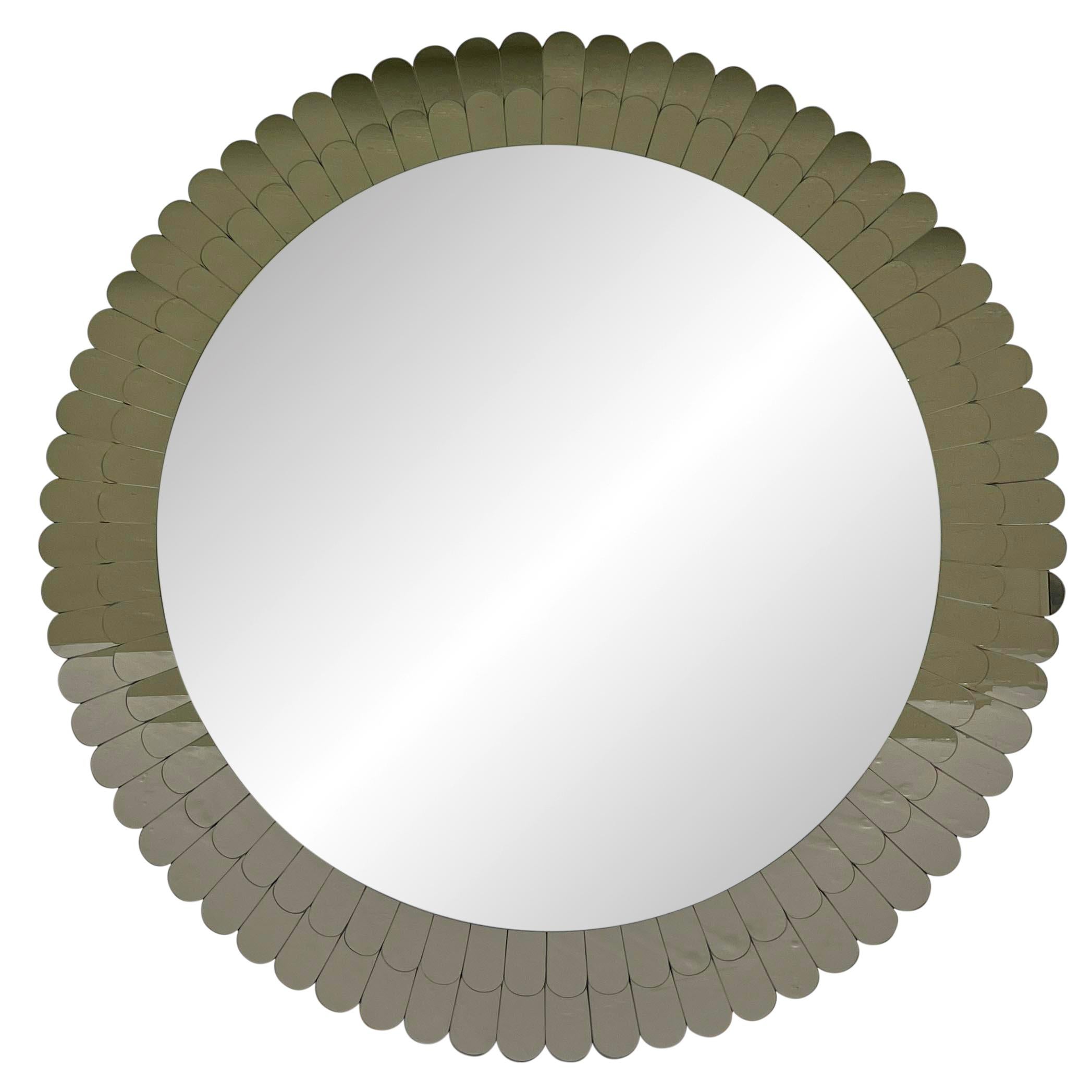Bespoke Italian Scalloped Double Frame Smoked Bronze Murano Glass Round Mirror For Sale 3