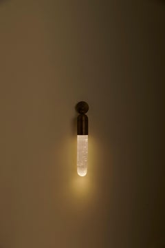 Bespoke Italian "Selene" wall sconce in anticated brushed brass and Selenite