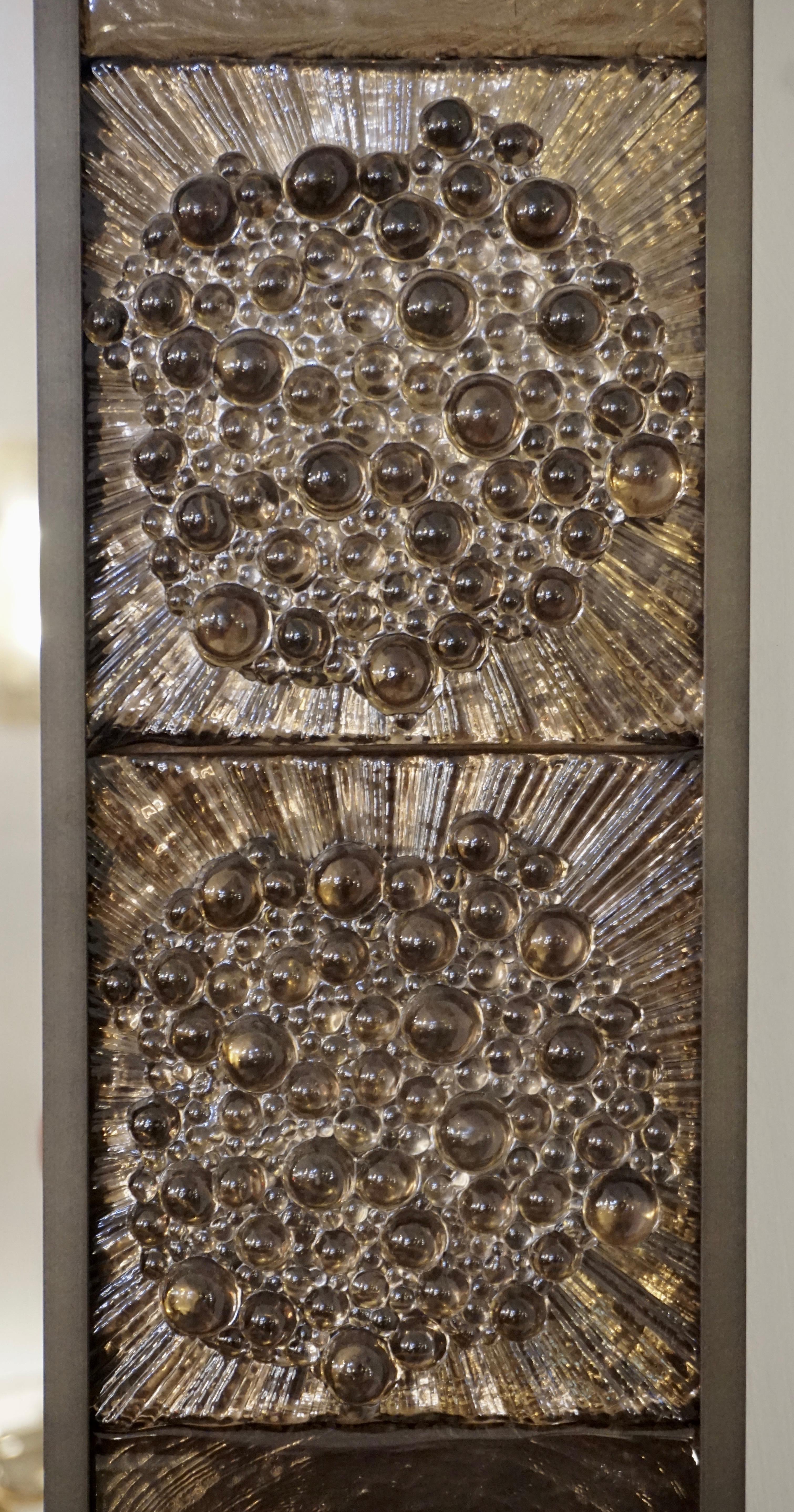 Bespoke Italian Smoked Amber Mirrored Murano Glass Geometric Bronze Tile Mirror For Sale 8