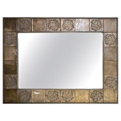 Bespoke Italian Smoked Amber Mirrored Murano Glass Geometric Bronze Tile Mirror