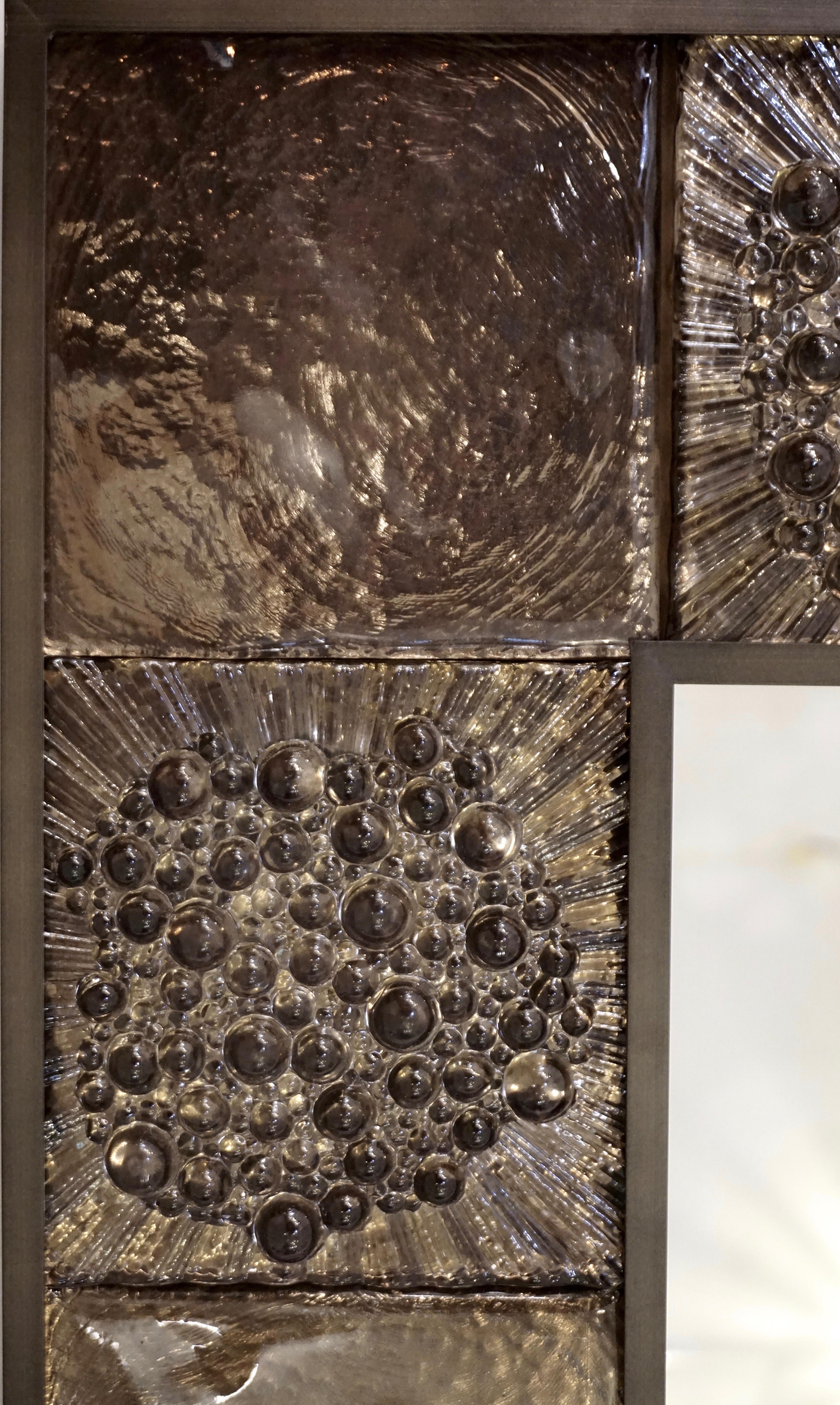 Industrial Bespoke Italian Smoked Amber Mirrored Murano Glass Geometric Bronze Tile Mirror For Sale