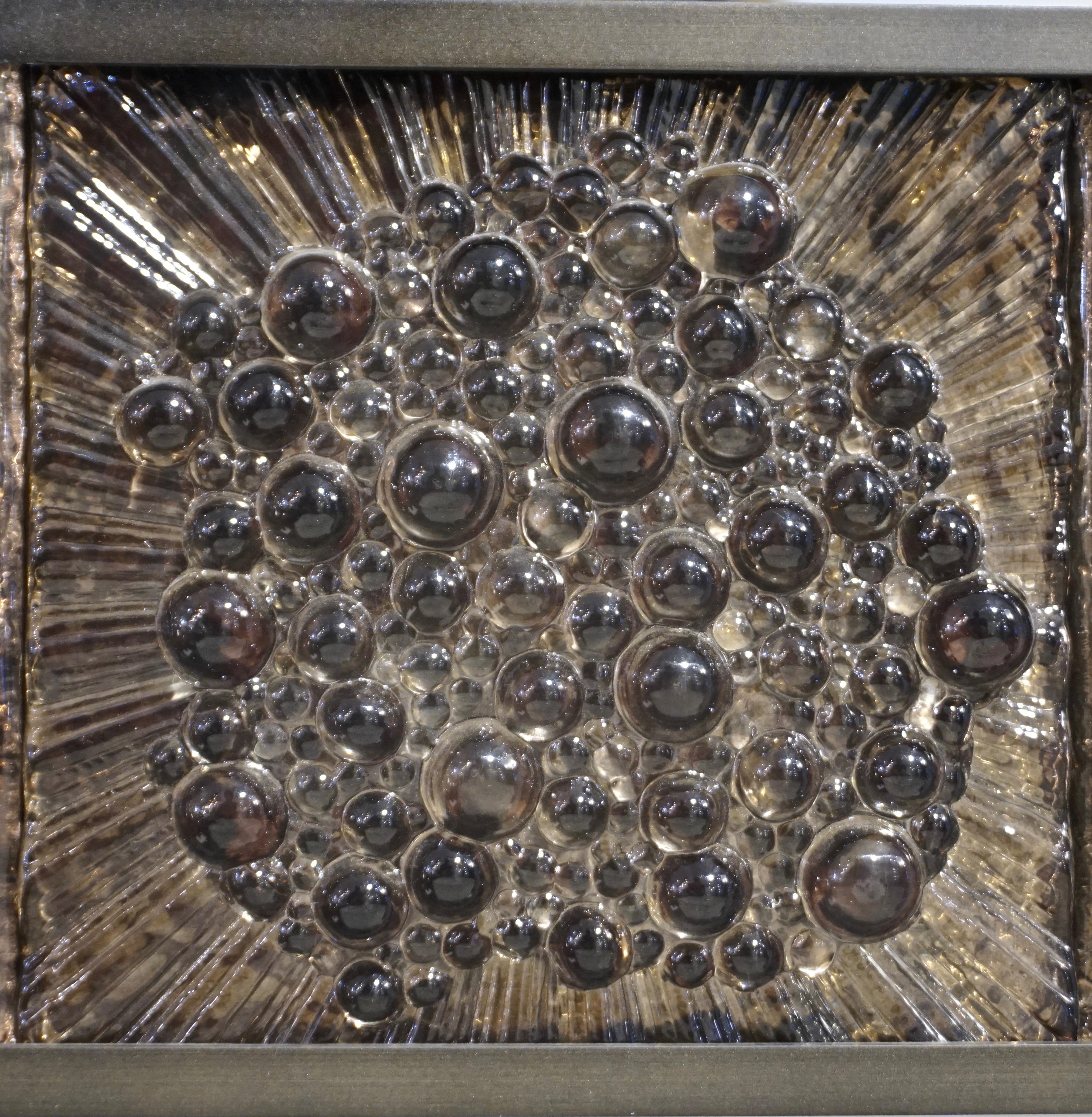 Contemporary Bespoke Italian Smoked Amber Mirrored Murano Glass Geometric Bronze Tile Mirror For Sale