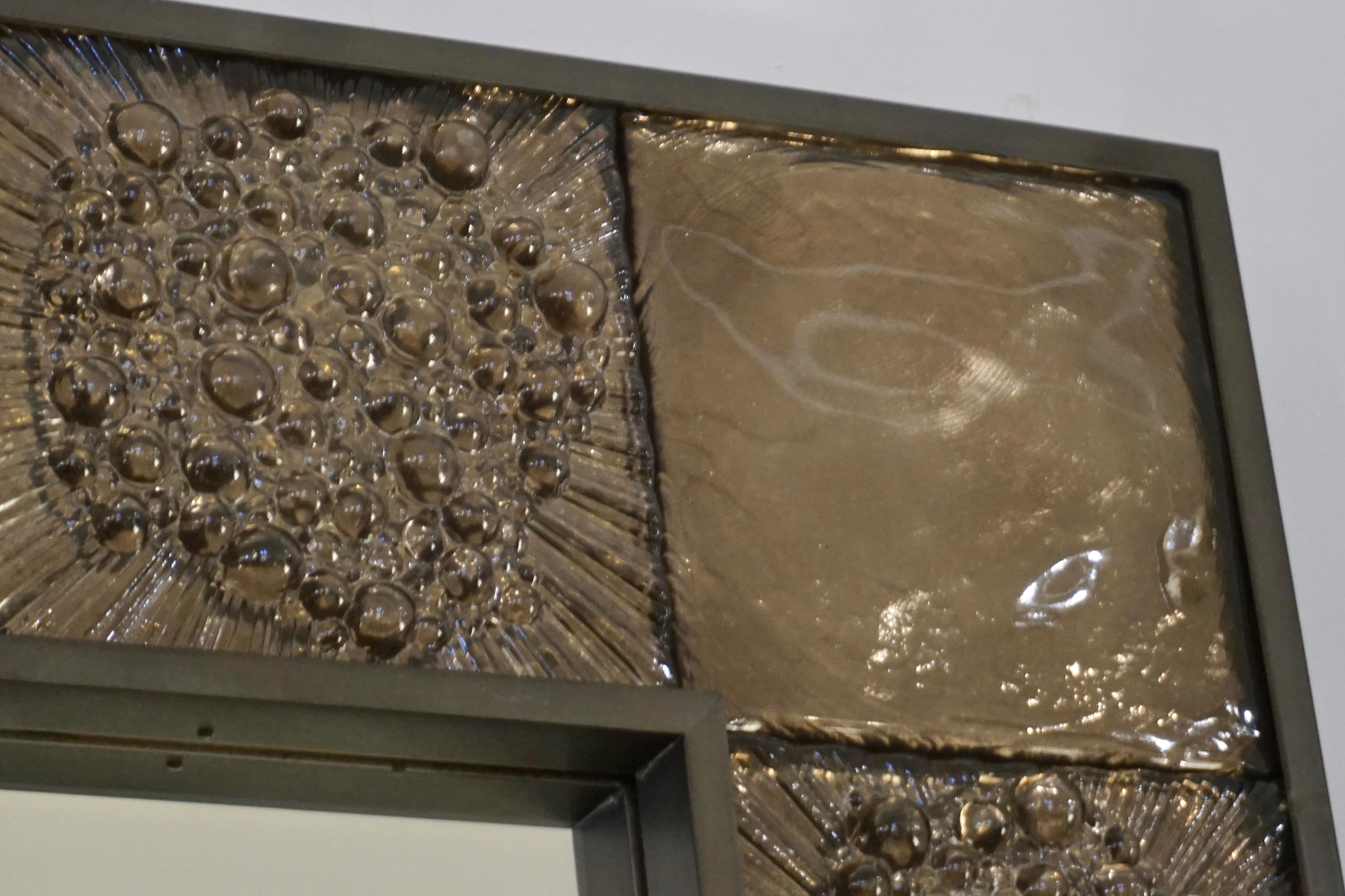 Bespoke Italian Smoked Amber Mirrored Murano Glass Geometric Bronze Tile Mirror For Sale 3