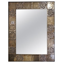 Bespoke Italian Smoked Amber Mirrored Murano Glass Geometric Bronze Tile Mirror