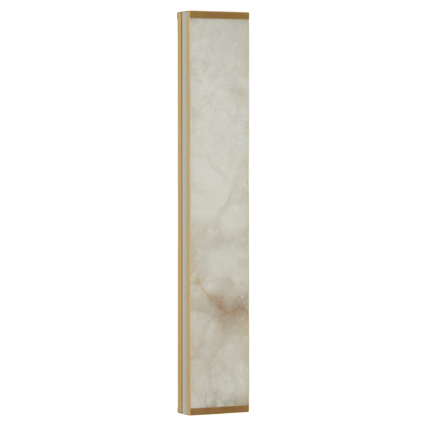 Bespoke Italian "Tech Media" wall sconce, in satin brass and alabaster For Sale