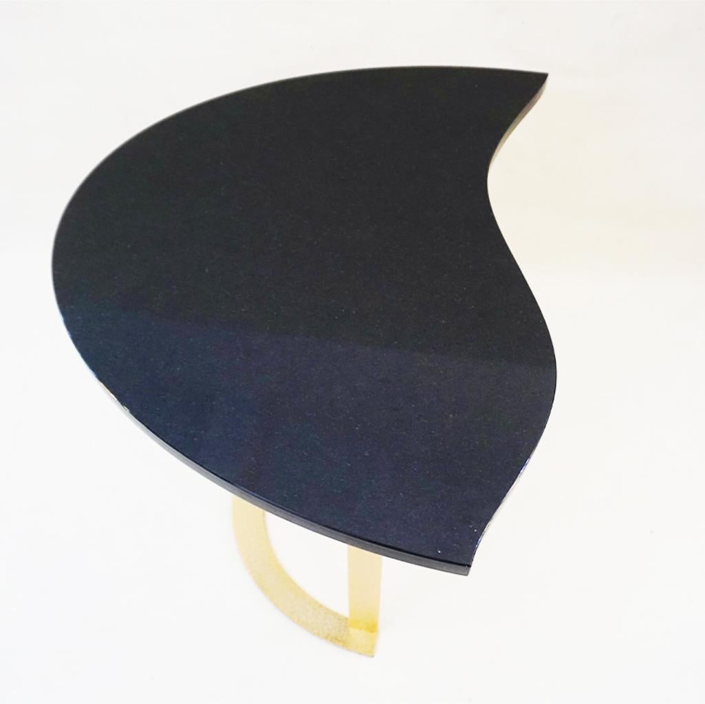 Bespoke Italian Textured Brass Black Granite Oval Side Table Doubles as a Pair 3