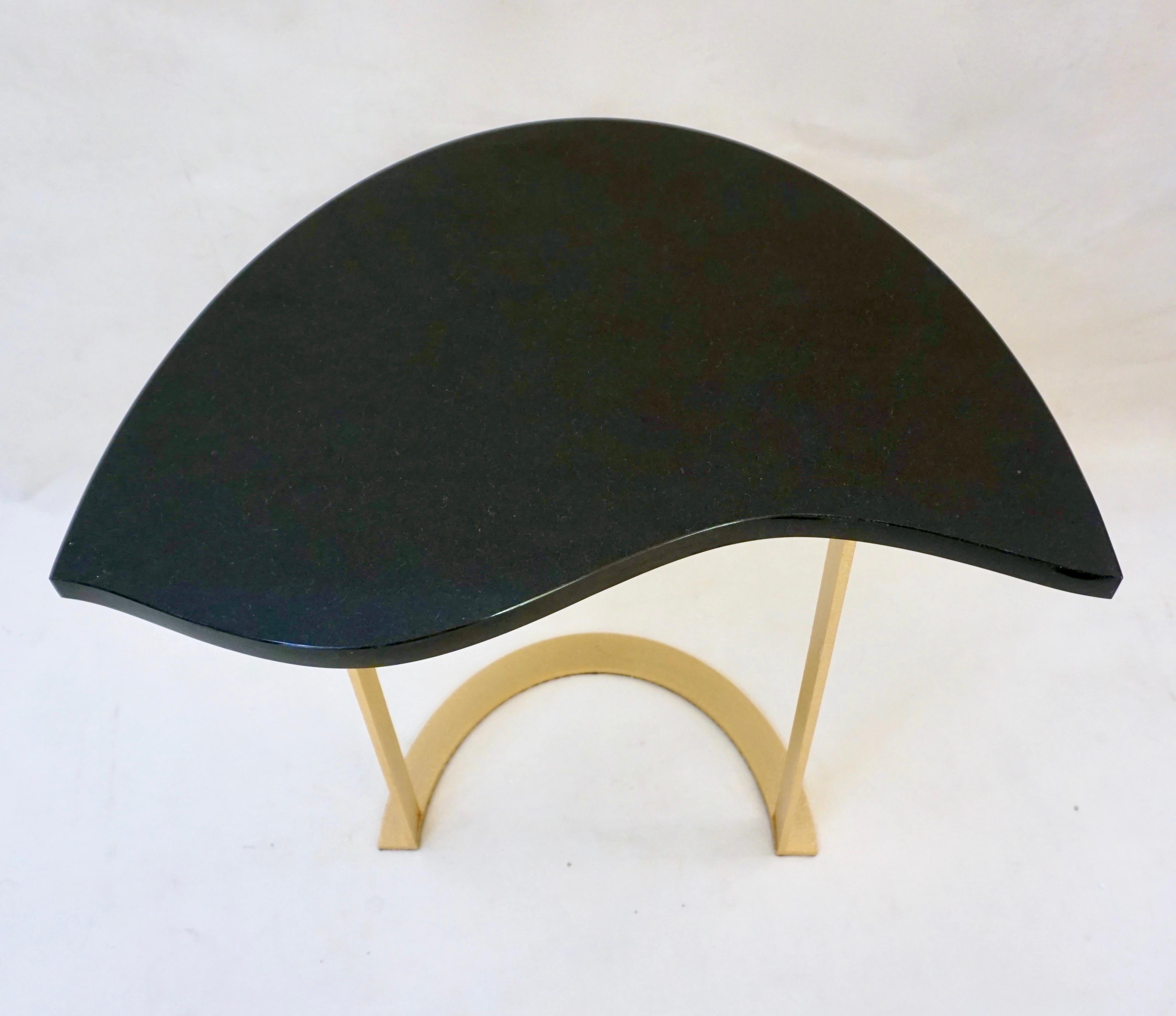 Bespoke Italian Textured Brass Black Granite Oval Side Table Doubles as a Pair 3