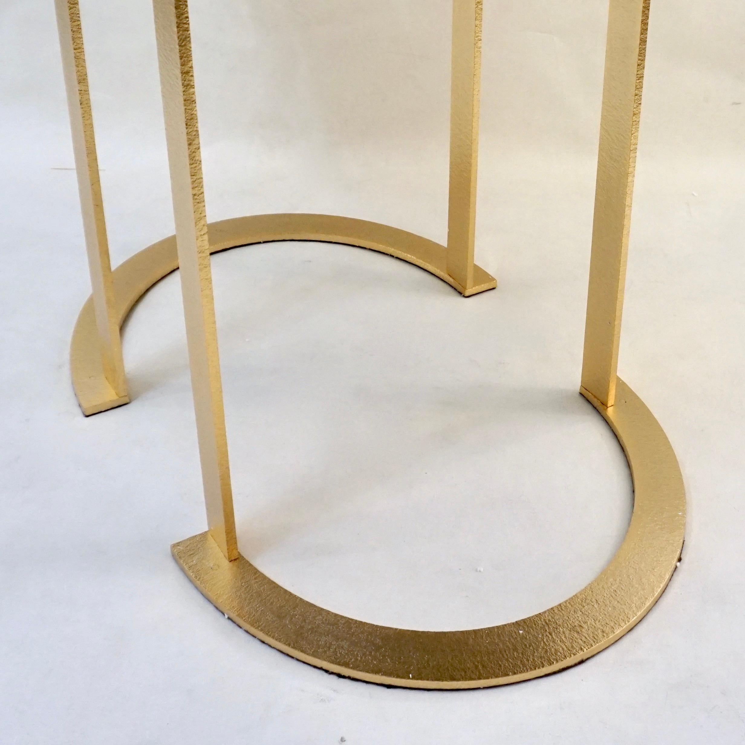 Bespoke Italian Textured Brass Black Granite Oval Side Table Doubles as a Pair 6