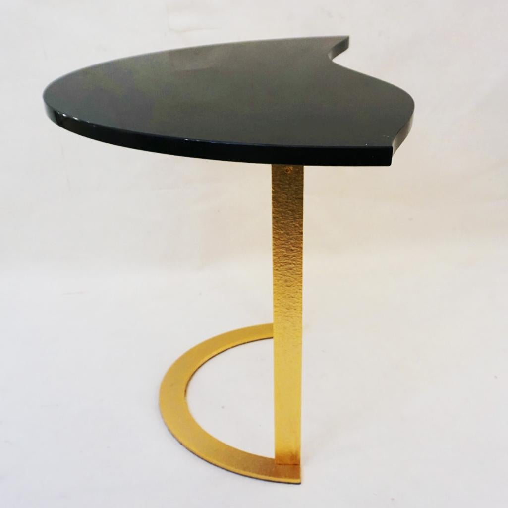 Galvanized Bespoke Italian Textured Brass Black Granite Oval Side Table Doubles as a Pair