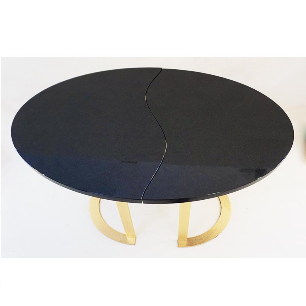 Bespoke Italian Textured Brass Black Granite Oval Side Table Doubles as a Pair In New Condition In New York, NY