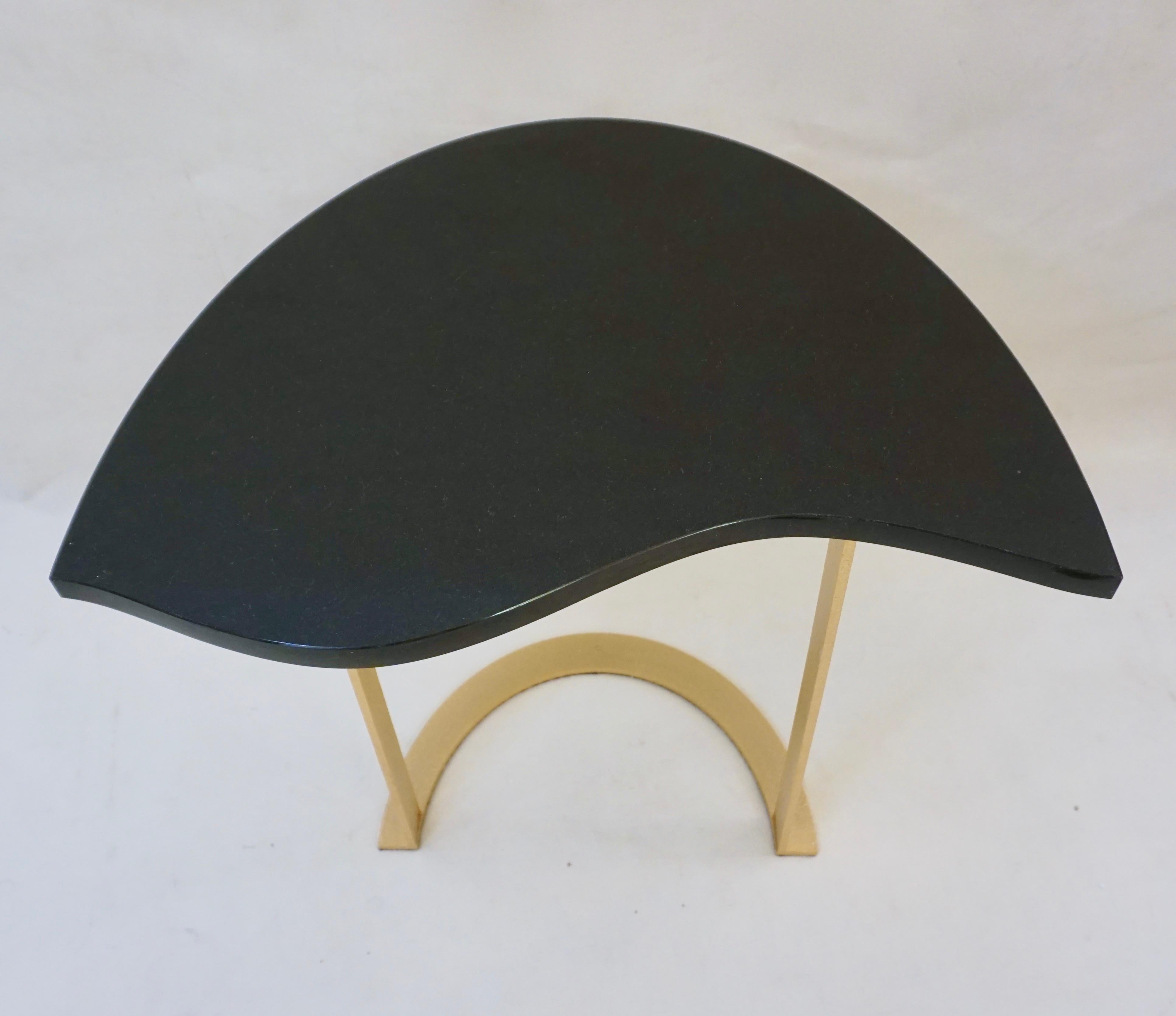 Bespoke Italian Textured Brass Black Granite Oval Side Table Doubles as a Pair 2