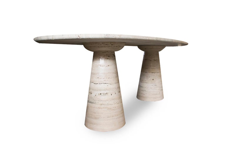 Mid-Century Modern Bespoke Italian Travertine Oval Dining Table For Sale
