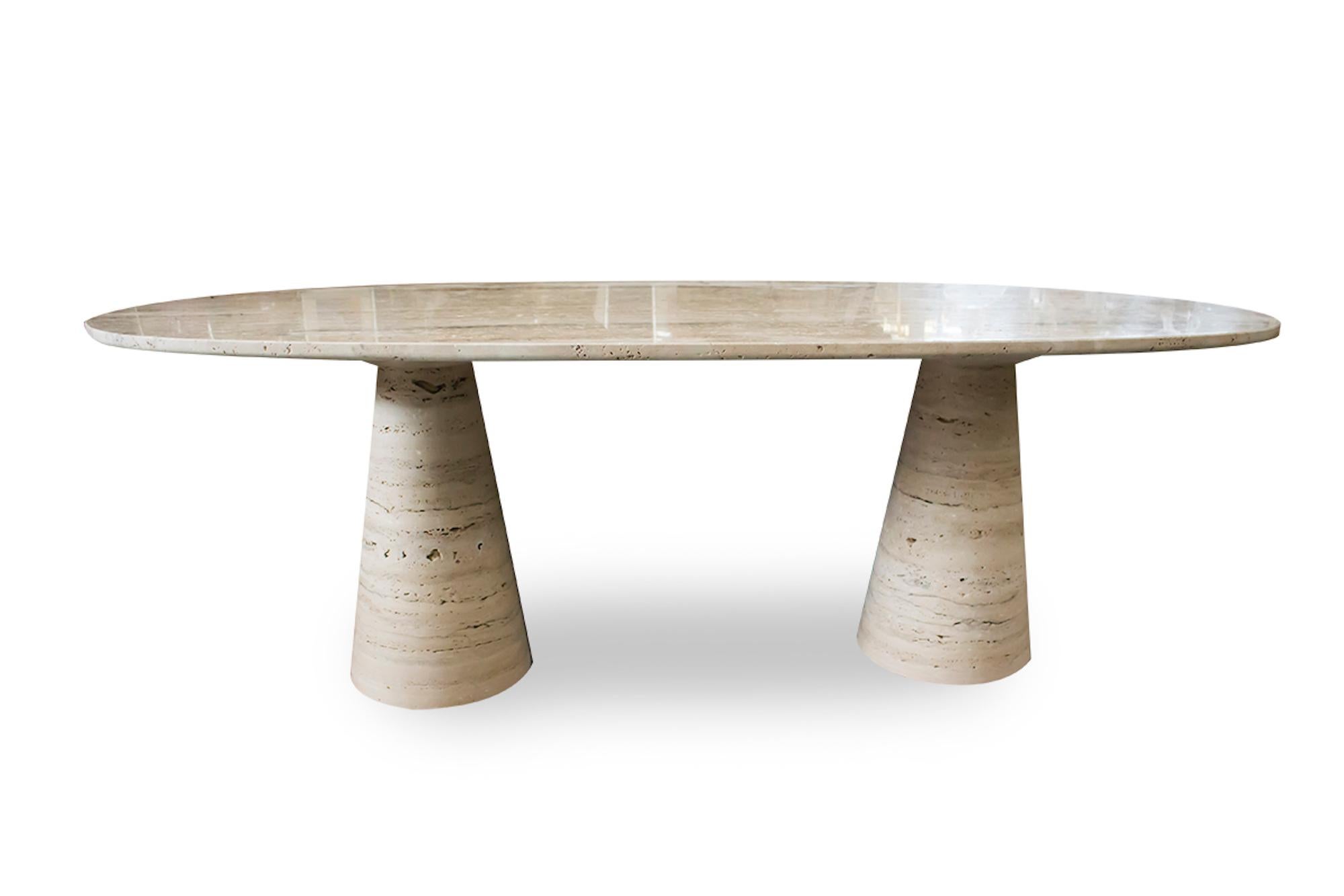 Contemporary Bespoke Italian Travertine Oval Dining Table For Sale