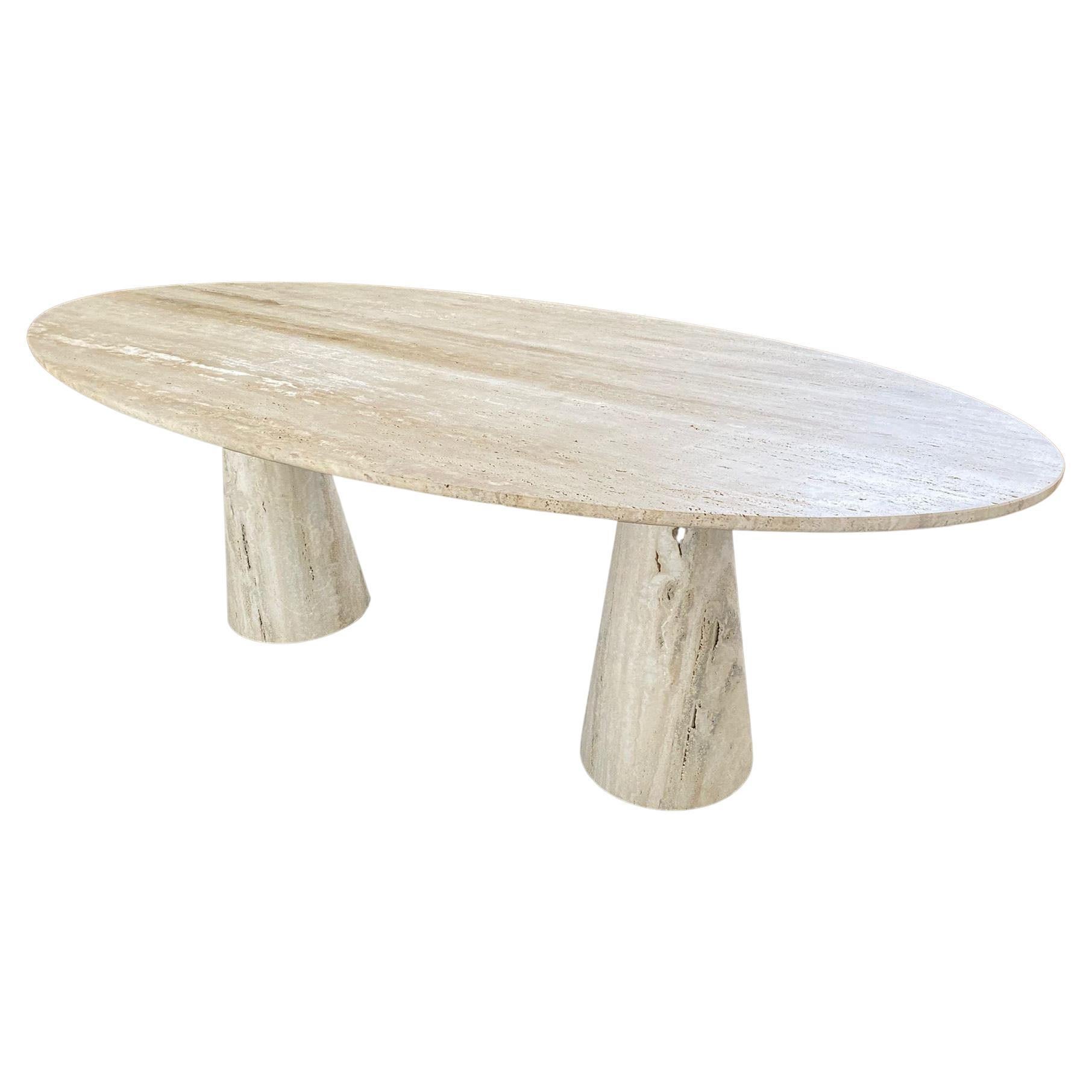 Bespoke Italian Travertine Oval Dining Table For Sale