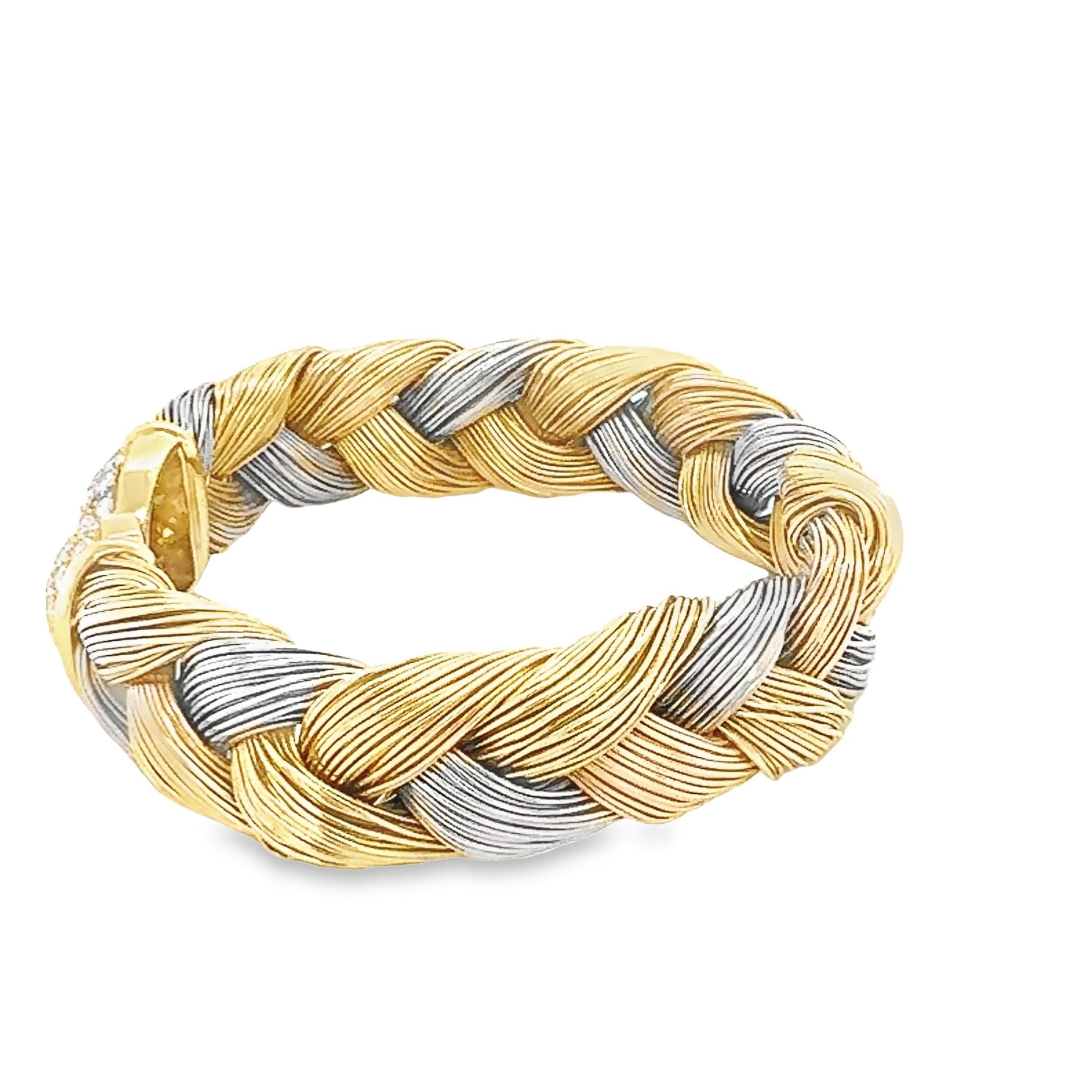 Art déco Bracelet italien 18k en or bicolore et diamant tressé en vente