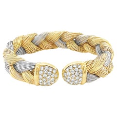 Bracelet italien 18k en or bicolore et diamant tressé