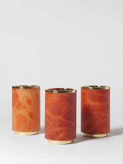 Bespoke Italian Vase "Borealis", in orange alabaster