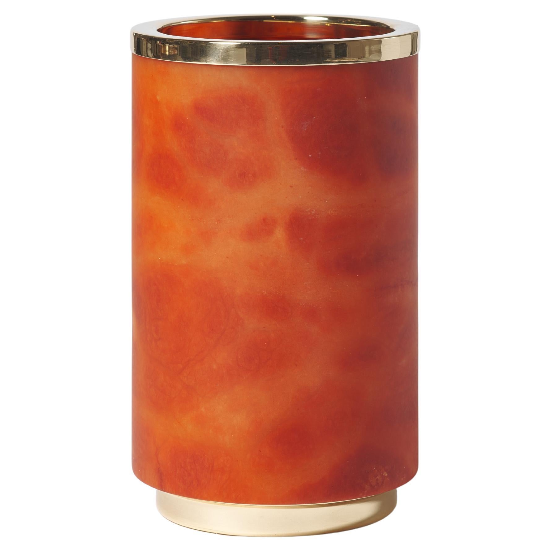 Bespoke Italian Vase "Borealis," in orange alabaster