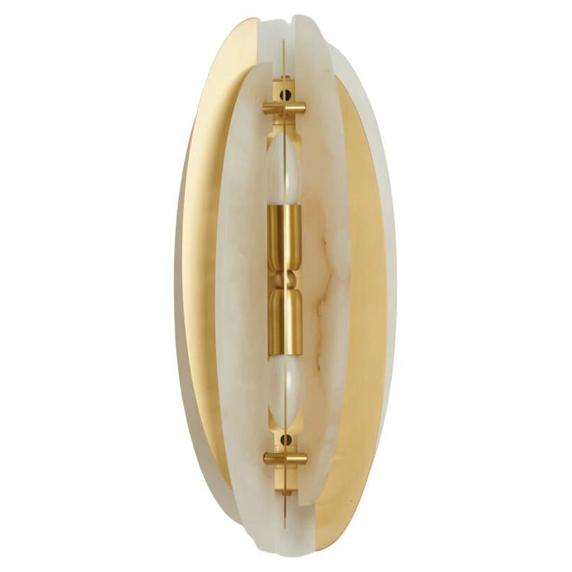Maßgeschneiderte italienische Wandleuchte 'Helios', aus satiniertem Messing und Alabaster
