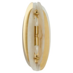 Maßgeschneiderte italienische Wandleuchte 'Helios', aus satiniertem Messing und Alabaster