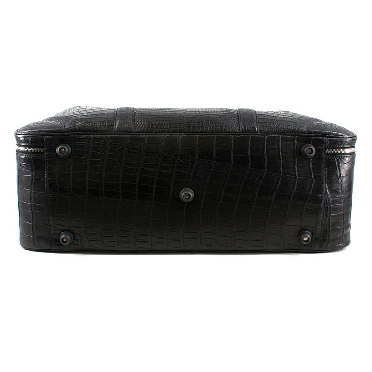 Black Bespoke large black matte crocodile leather suitcase For Sale