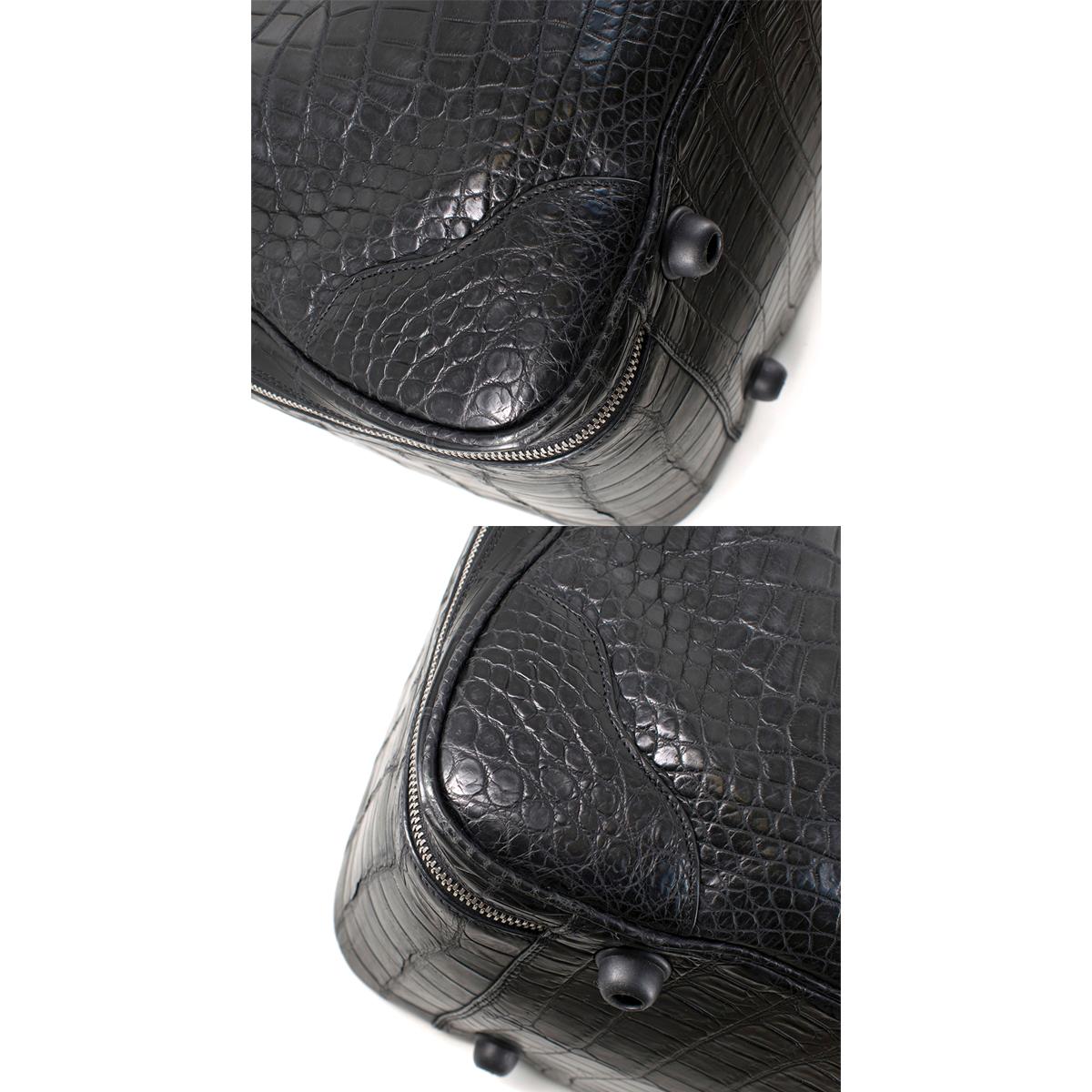 Bespoke large black matte crocodile leather suitcase 2