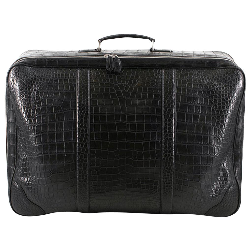 Bespoke large black matte crocodile leather suitcase