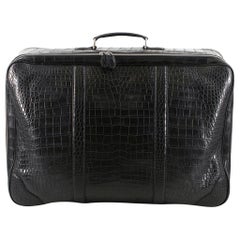 Bespoke large black matte crocodile leather suitcase