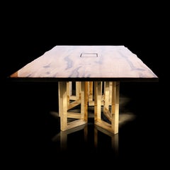 Contemporary Bespoke Oak Wood, Brass, Copper Office or Dining Table