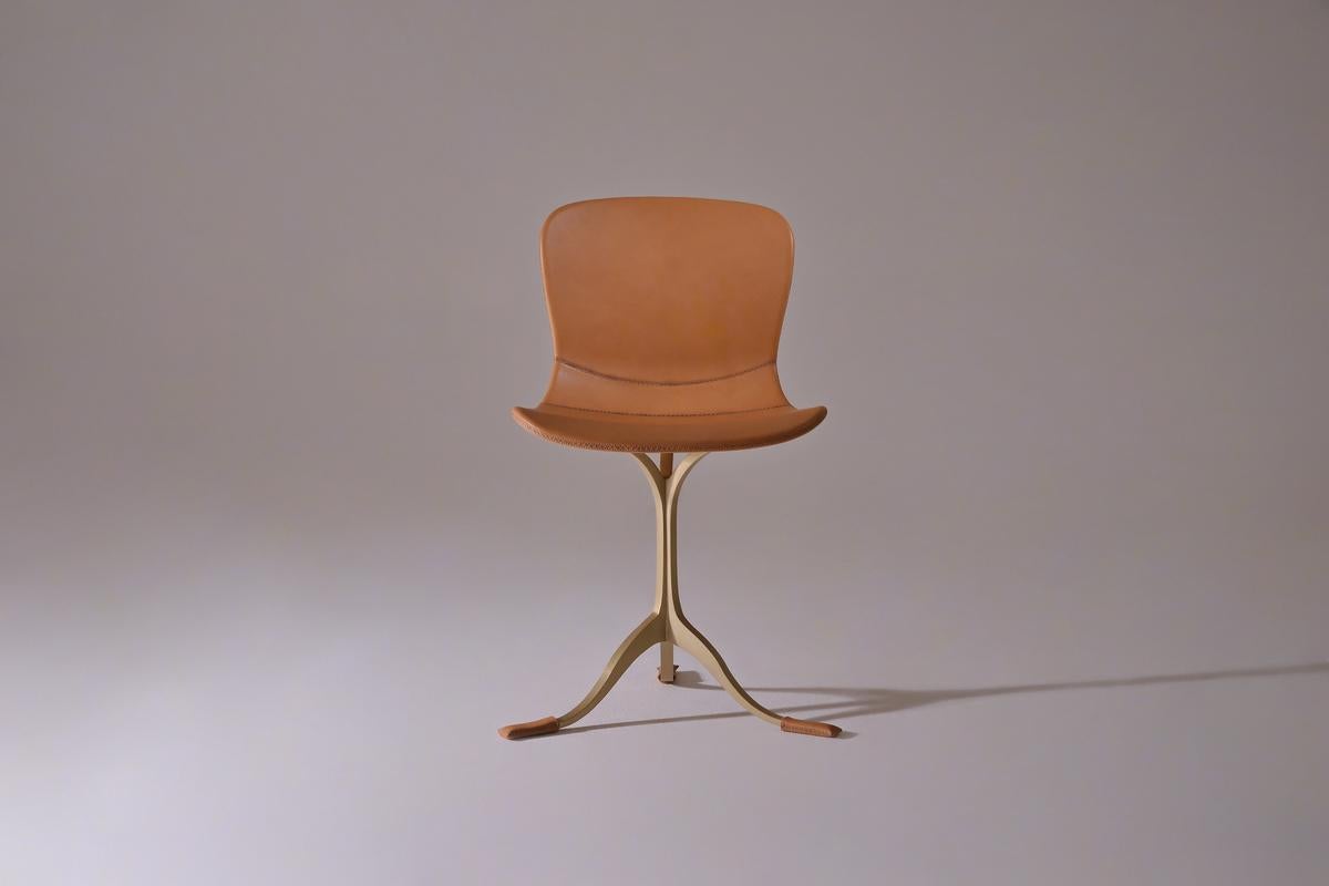 Bespoke Leather Chair, Marron Glacé with Hand-Cast Brass Base, by P. Tendercool For Sale