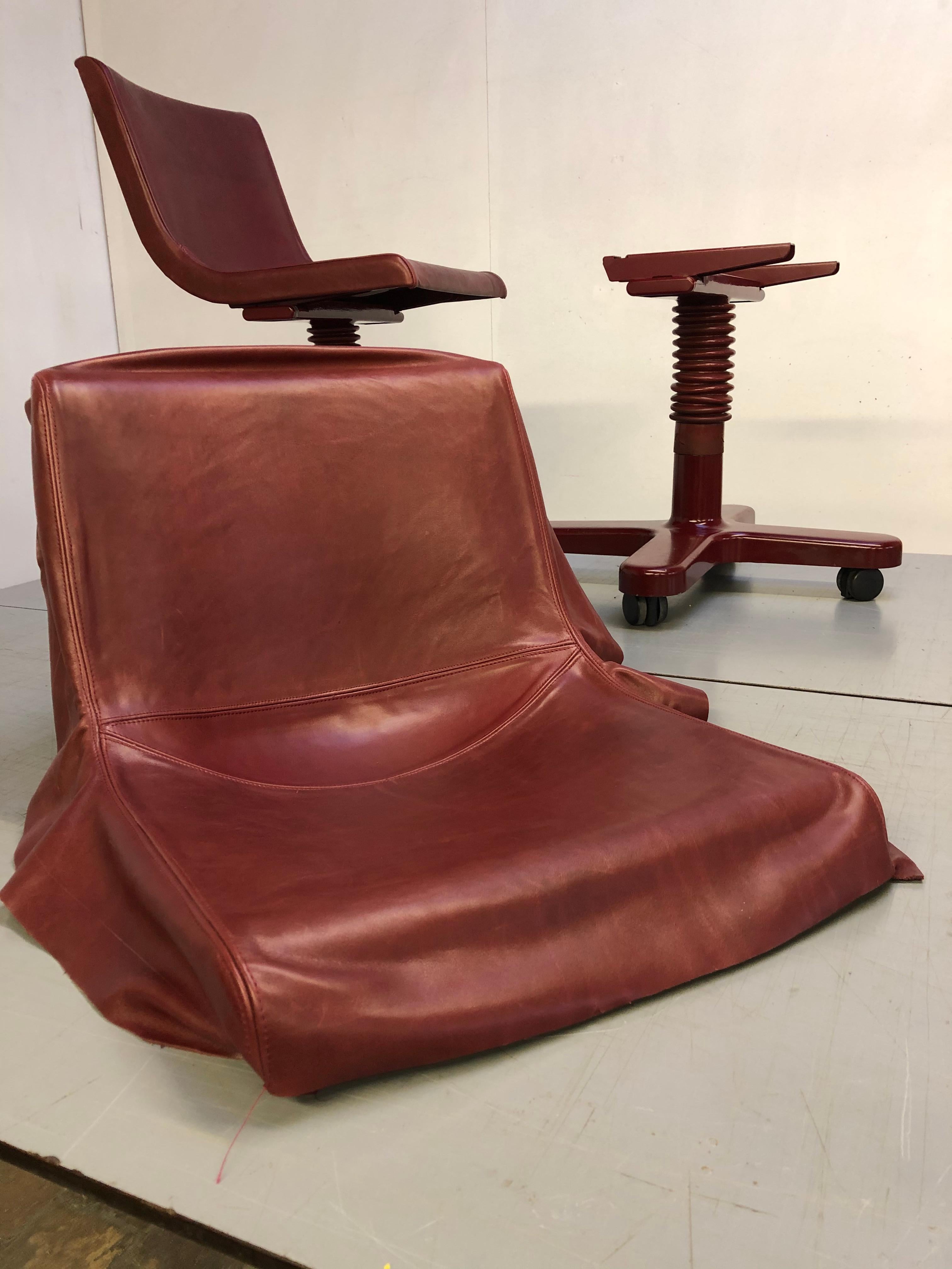 Molded Bespoke Leather Customized Ettore Sottsass Olivetti Synthesis Desk Chair, Italy
