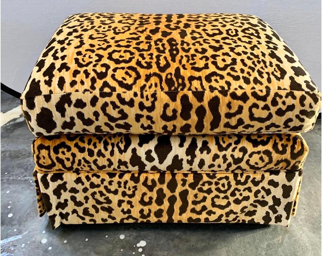 Contemporary Bespoke Leopard Print Velvet Upholstered Swivel Chair and Ottoman