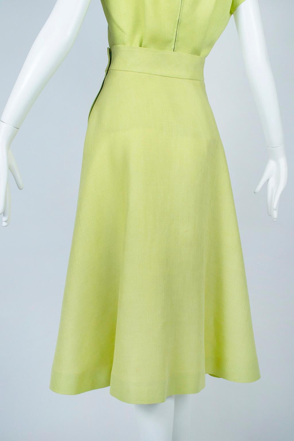 Bespoke Lime Hand-Painted Salvador Corona Peacock Skirt and Top, Mexico-M, 1950s For Sale 6